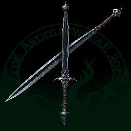 Creat a image. I need a estoc sword for a character 52 inches  this estock also has a sharp blade  its primarily for thrusting this one can slash also. The blade is made out of star metal it's black is grey but almost black  the guard looks like a lomgswords guard grey black also the handle is made od ebonet wood the pummel is a round ball the blad looks simple with no elaborate flares orher then the colors and the metal itself