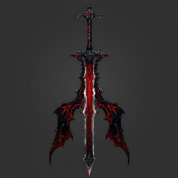 Quiero una espada mitad demoníaca mitad vampira, con gráficos de PS2 con el color negro y rojo como principales que recuerden al estilo de las armas en Devil May cry y que sea larga y algo grues