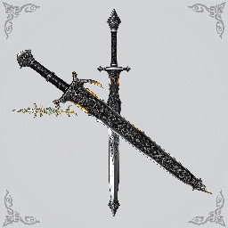 gunsword. straight double edge blade. cylinder revolver-type