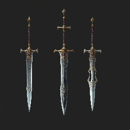 Generate 3 unique swords with different appearances and with different powers