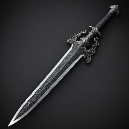 Creat a image. I need a estoc sword for a character 52 inches  this estock also has a sharp blade  its primarily for thrusting this one can slash also. The blade is made out of star metal it's black is grey but almost black  the guard looks like a lomgswords guard grey black also the handle is made od ebonet wood the pummel is a round ball the blad looks simple with no elaborate flares orher then the colors and the metal itself