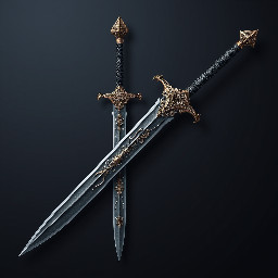 Create me a fantasy rapier that has the elongated hilt and guard of a rondel dagger. Have the base of the blade tightly twisted and eventually transition into a flamberge for the remainder of the blade.