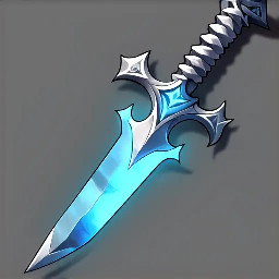 A silver and blue blade that has a crescent moon on the cross guard as the blade glows a light blue