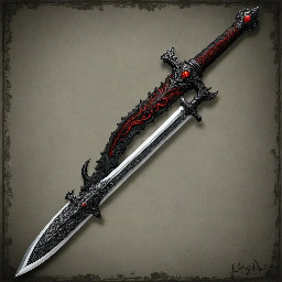 Quiero una espada mitad demoníaca mitad vampira, con gráficos de PS2 con el color negro y rojo como principales que recuerden al estilo de las armas en Devil May cry