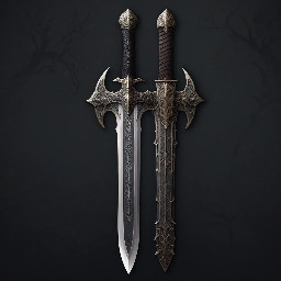 Bastard sword with dragon hilt and cross guard as well as runes on the blade