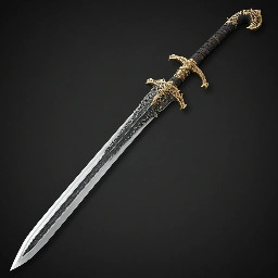 Detailed single edged sword with a curved blade and katana handle