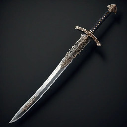 Detailed single edged sword with a curved blade and katana handle
