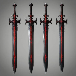 Quiero una espada mitad demoníaca mitad vampira, con gráficos de PS2 con el color negro y rojo como principales que recuerden al estilo de las armas en Devil May cry y que sea larga y algo grues