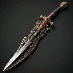 one sword that represents light and life with hint of gold in it like text or something and one sword that represents dark and death with a hint of red in it like text or something