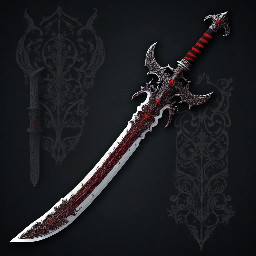 Quiero una espada mitad demoníaca mitad vampira, con gráficos de PS2 con el color negro y rojo como principales que recuerden al estilo de las armas en Devil May cry