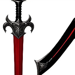 Quiero una espada mitad demoníaca mitad vampira, con gráficos de PS2 con el color negro y rojo como principales que recuerden al estilo de las armas en Devil May cry