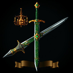 African sword Green hilt pyramid Gold tsuba guard titanium black and white steel forged in africa Nigeria and crystal prism chandelier African mansion African Adinkra black Symbols Scroll
