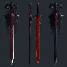 Quiero una espada mitad demoníaca mitad vampira, con gráficos de PS2 con el color negro y rojo como principales que recuerden al estilo de las armas en Devil May cry