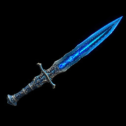 Two dagger with a handle made from bones. The two blades from the different dagger are a glowing dark blue blade of magic