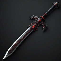 Quiero una espada mitad demoníaca mitad vampira, con gráficos de PS2 con el color negro y rojo como principales que recuerden al estilo de las armas en Devil May cry y que sea larga y algo grues