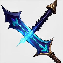 Two dagger with a handle made from bones. The two blades from the different dagger are a glowing dark blue blade of magic