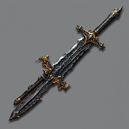 Bastard sword with dragon hilt and cross guard as well as runes on the blade